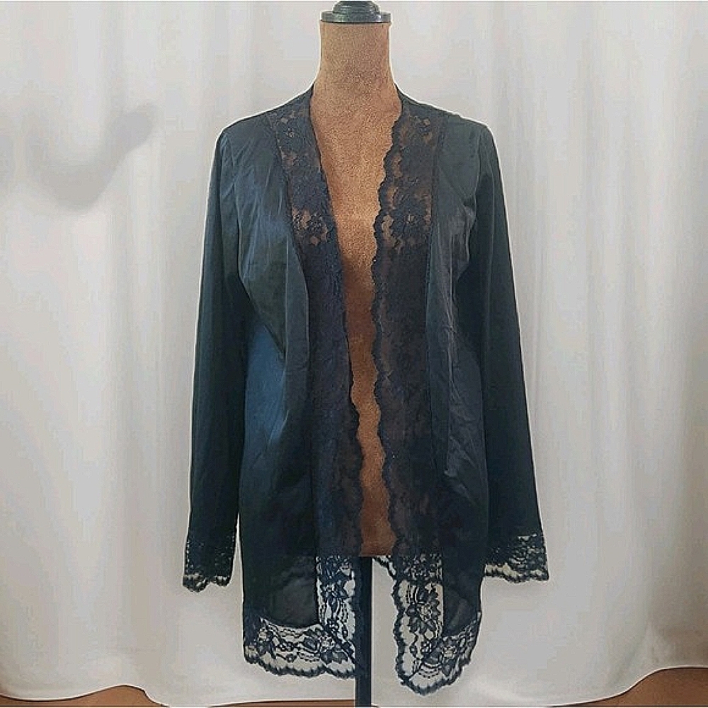 Vintage Undercover Wear Robe Short Lace Open Cardigan Size M Black Whimsigoth
